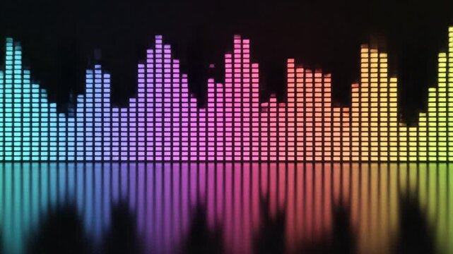 Colorful sound spectrum equalizer bars pulsing on a dark background