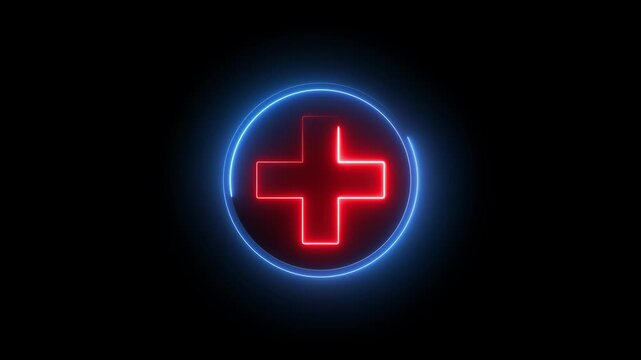 Neon plus sign icon animation glowing red and blue color neon sign positive mathematic accountancy calculating icon sign symbol on black background	
