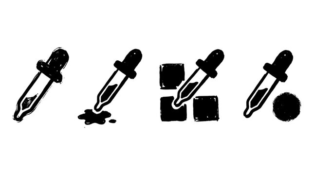 Dropper Icons for Color Selection , rough vintage hand-drawn ink isolated on white background. Vector illustration