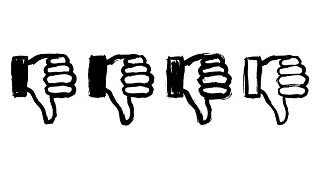 Thumbs Down Icon Representing Disapproval , rough vintage hand-drawn ink isolated on white background. Vector illustration