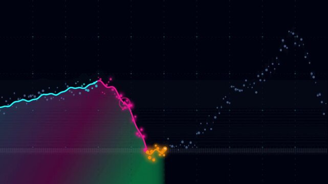 Dynamic financial stock chart showing market volatility with glowing particle waves.
