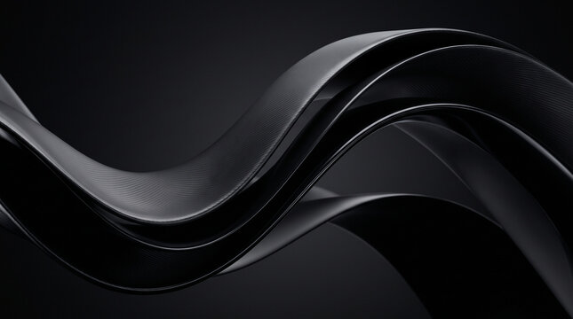 Abstract 3d background with smooth flowing black waves and carbon fiber texture