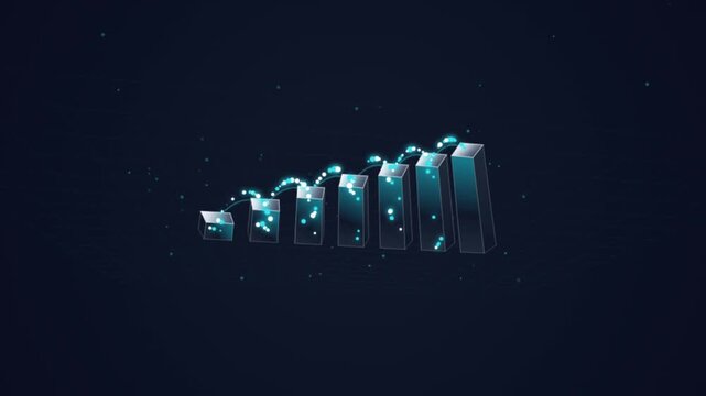 Dynamic financial bar chart showing growth and decline on dark background animation.