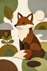 Naklejka premium Charming fox paper art illustration