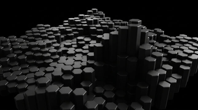 Abstract background with 3d black hexagonal pillars of different heights