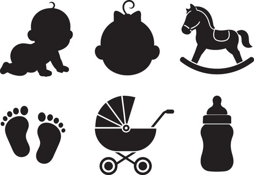 baby care and newborn essentials silhouette icon set vector illustration