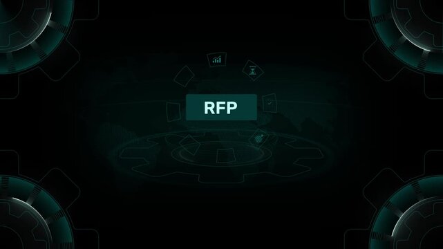RFP request for proposal business procurement and bidding concept on digital gear HUD background loop
