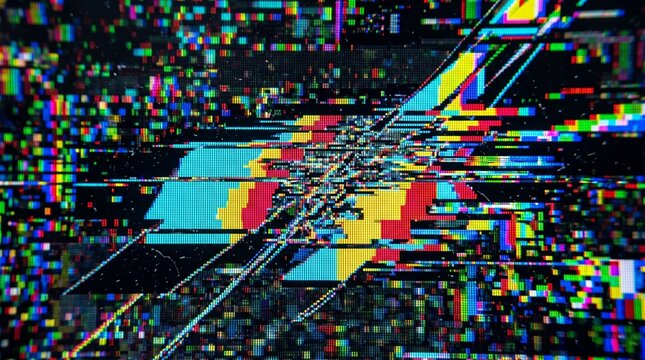 detailed Macro photo of glitching pattern with digital d&hellip; showing abstract micro structural details and textures with professional studio lighting