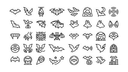Fototapeta premium Halloween bats icons in minimalist line art style for spooky designs