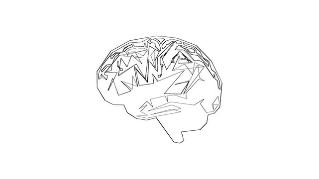 Abstract wireframe illustration of a human brain isolated on a white background.