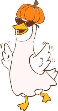 silly goose in ghost costume,  spooky goose sticker.