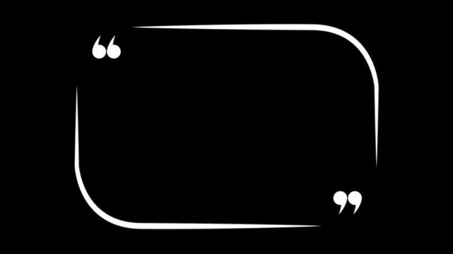 Quote box icon line style, including speech bubble frame, black background, quotation border, chat outline, motion graphics 4k loop..