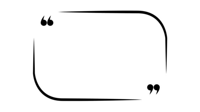 Quote box icon line style, including speech bubble frame, black background, quotation border, chat outline, motion graphics 4k loop..