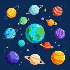 Naklejka premium Colorful planets and celestial bodies floating in space.