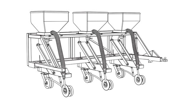 Agricultural seed drill machine white background.