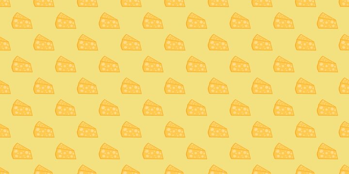 Monochromatic yellow cheese pattern with repeated dairy wedges. Cute flat  food backdrop illustration.