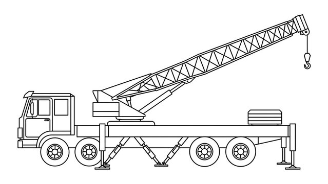 Heavy crane truck illustration on white background.