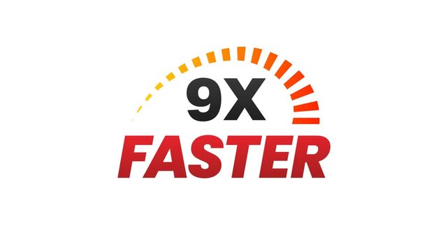 9X Faster Speed and Performance Boost Animation with Dynamic Progress Gauge. Transparent background. 4K resolution