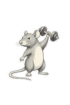 Cartoon Mouse Lifting Dumbbell for Fitness Illustration
