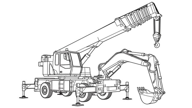 Heavy crane truck illustration on white background.