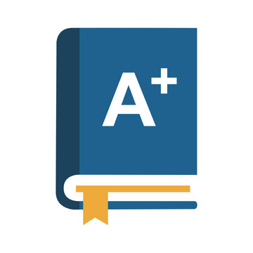 Book with A Plus Grade Mark Flat Vector Icon, School Education Concept Illustration