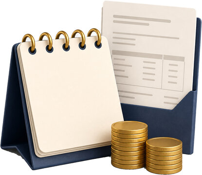 Payroll schedule with desk calendar payslip and coins
