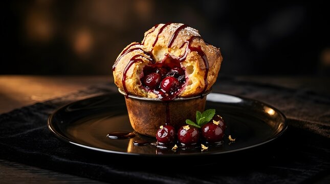 Freshly Baked Cherry Popover with Juicy Cherries