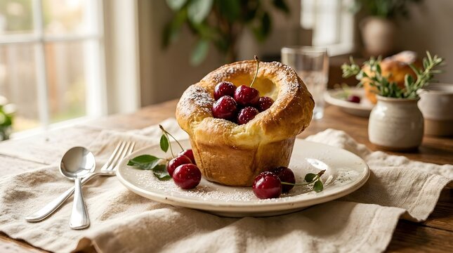 Golden Cherry Popover with Sweet Cherry Filling