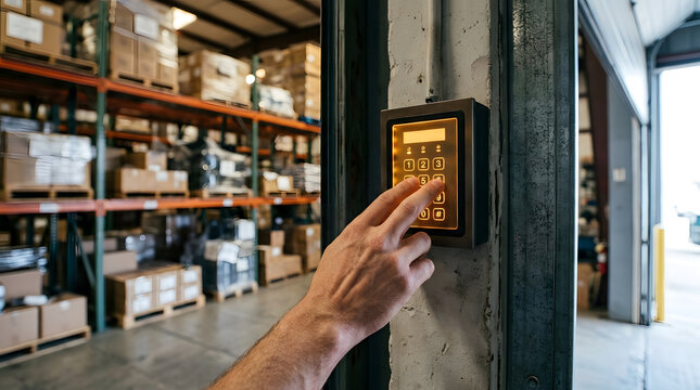 Hand pressing illuminated keypad for secure building access control system entry