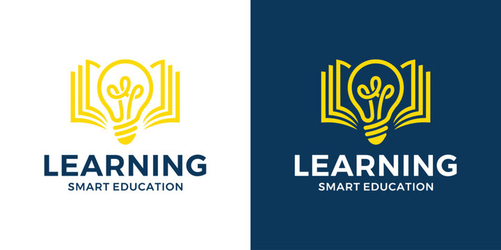 Learning Smart Education Logo Design with Light Bulb and Book.
