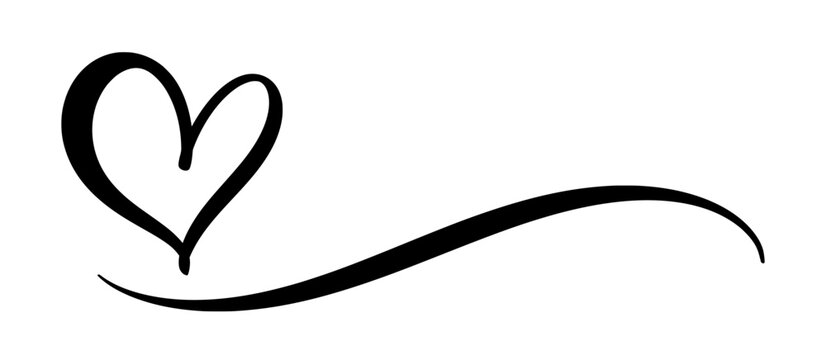 Calligraphic heart symbol with wavy tail underline element for romantic wedding invitation and text design.