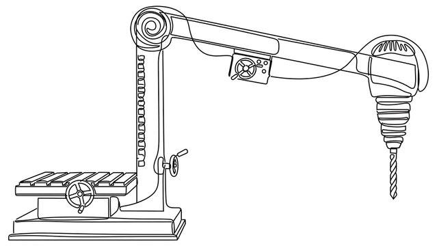 Industrial drill press machine white background.