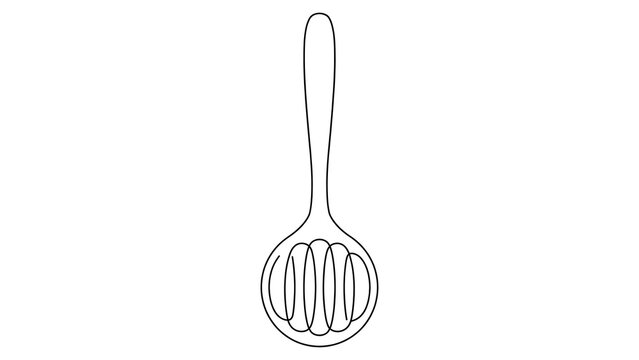 Minimalist slotted spoon illustration white background.