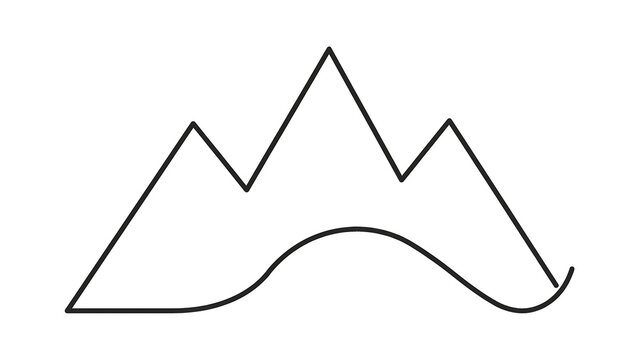 Minimalist mountain line art illustration white background.