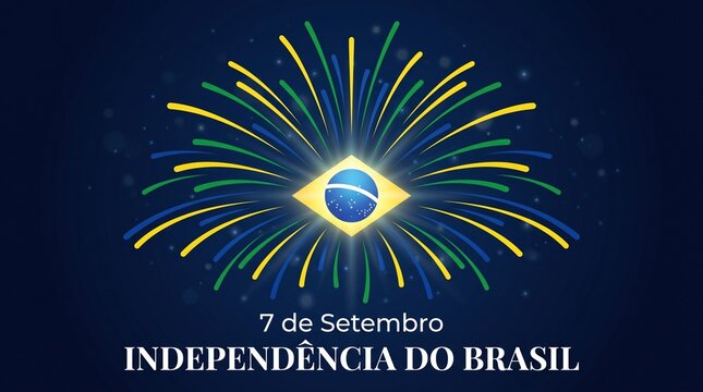 Brazil Independence Day celebration background, 7 de Setembro Independ&ecirc;ncia do Brasil poster, fireworks with national flag colors