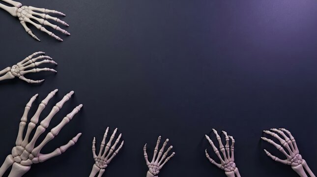 Creepy skeleton hands reaching out on a dark background for halloween