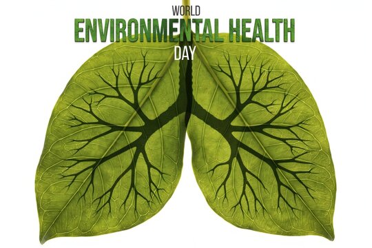 World Environmental Health Day concept with green leaf shaped like human lungs on white