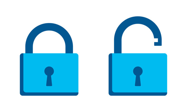 Lock and unlock icon. Security symbol with open and closes padlock representing privacy, protection, access. Transparent vector