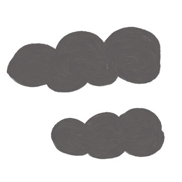 illustration of grey clouds, hand-painted using an oil paint brush that creates a streaky, textured effect.