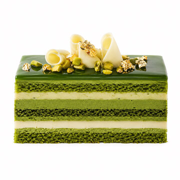 Layered Matcha Pistachio Opera Cake
