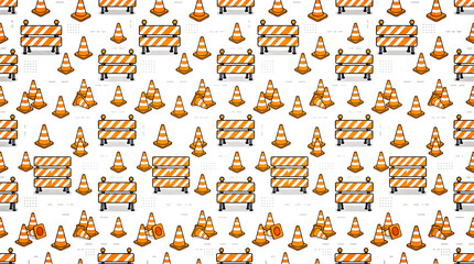 Fototapeta premium a seamless pattern of orange traffic cones and striped barriers graphic design illustration