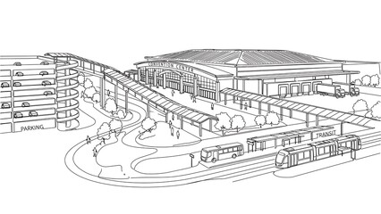 Obraz premium Modern train station illustration white background.