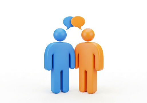 Two 3d people talking with colorful speech bubbles