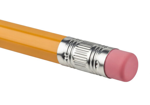 Yellow wooden pencil with a pink eraser tip