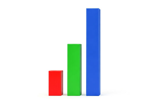 Three colorful rising bar chart columns