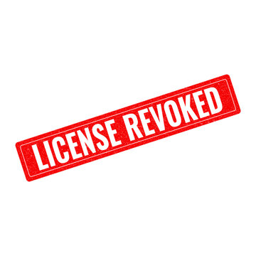 Red license revoked warning sticker with bold text isolated on transparent background