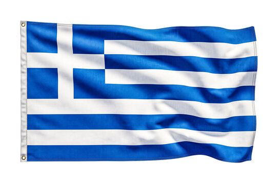 Greece flag waving on wind clear transparent background smooth cloth texture.