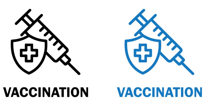 Vaccination icon: syringe and medical shield with cross, representing immunity, health, and disease prevention.