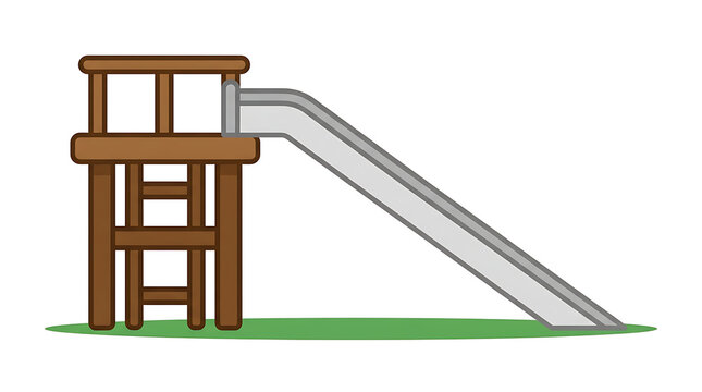 A simple vector illustration of a children's playground slide with a wooden ladder and metal chute