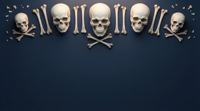 Human skulls and bones arrangement isolated on a white background
